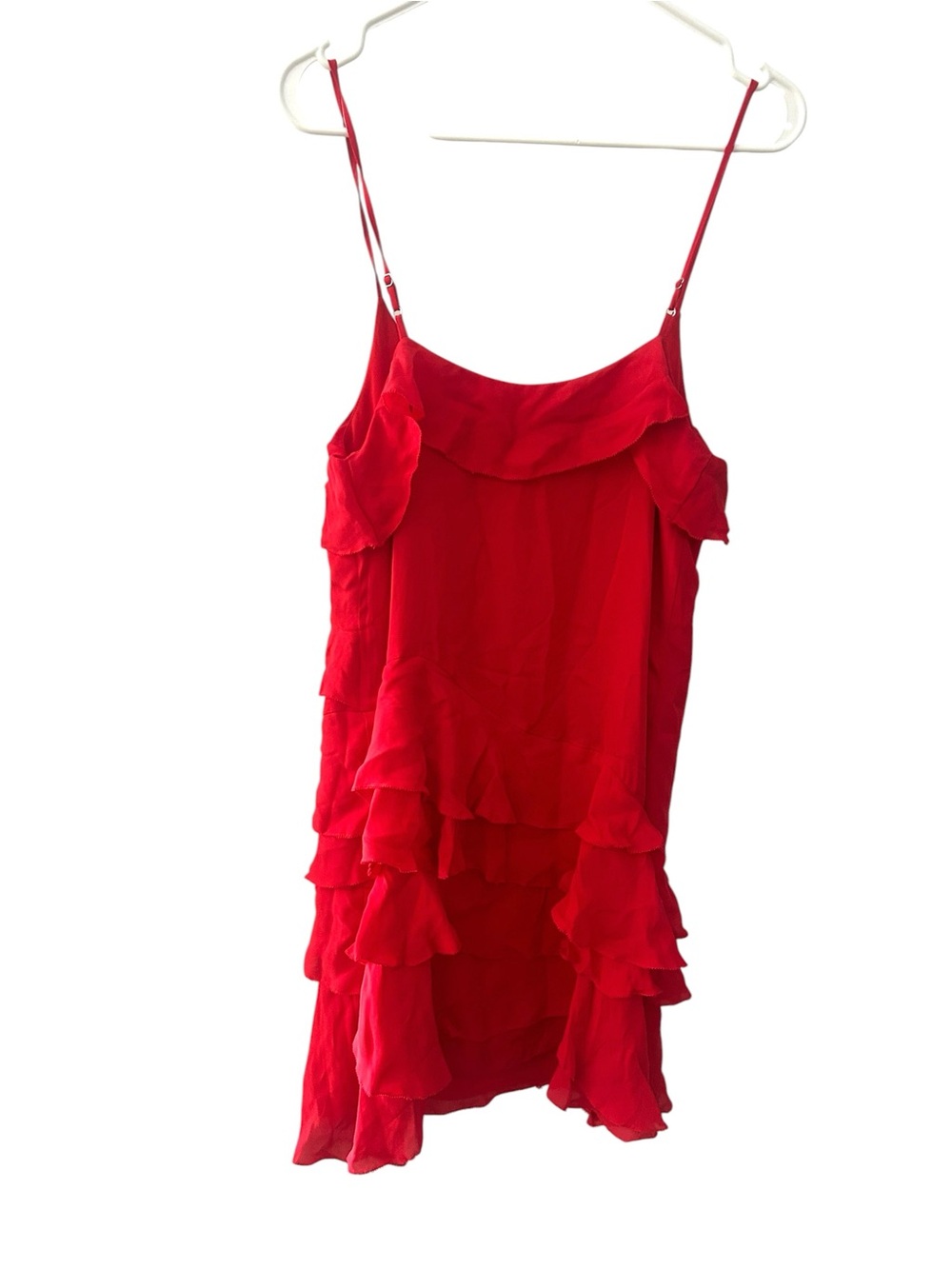 Parker Red Silk Strappy Sleeveless Tiered Ruffle Athena Mini Dress- Sz XS - Picture 6 of 14